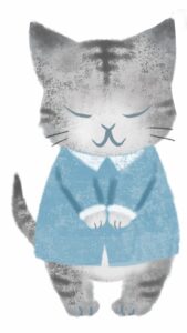 お辞儀をする灰色の猫のイラスト